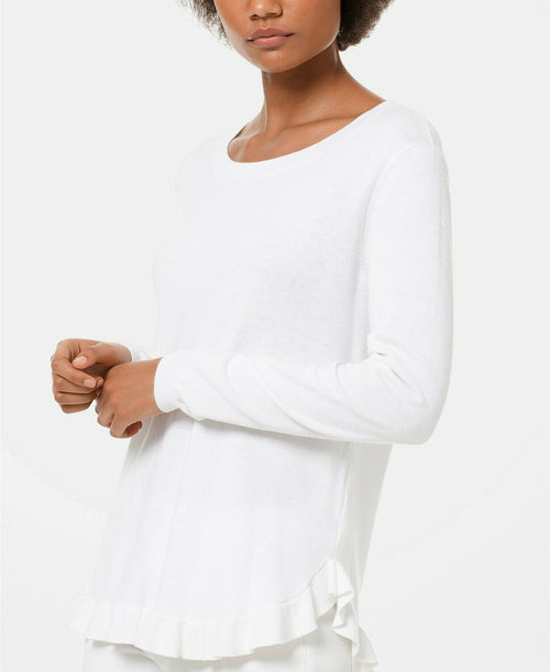 MICHAEL Michael Kors Women's Ruffled-Hem Pointelle Sweater White P/L