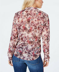 GUESS Women's Elsa Ruffled Choker Top Hyper Bloom Print Rose Dust S