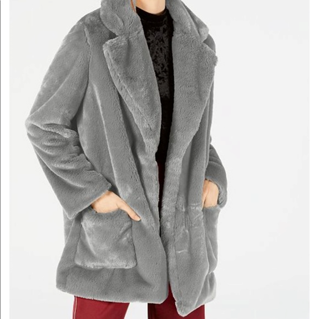 Sage The Label Faux Fur Open-Front Coat Gray L