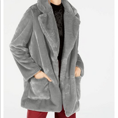 Sage The Label Faux Fur Open-Front Coat Gray L