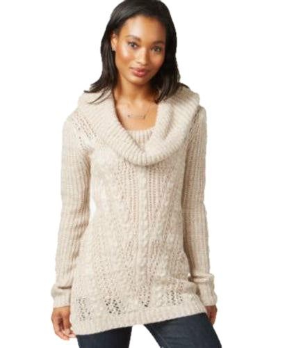 Maison Jules Women's Knit Cowl Neck Long Sleeve Sweater Heather Oatmeal L