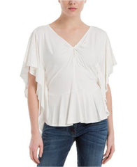 Max Studio Women's London Keyhole Flounce Top Black S