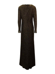 Patra Beaded Trim Long Sleeve Metallic Dress Black/Gold 10