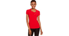 Tahari Women's ASL Short-Sleeve Draped Ruched Top Red L