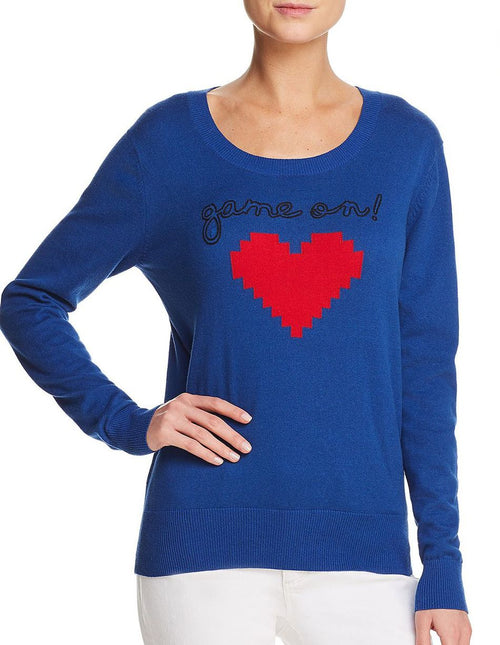 Aqua Womens Game On Graphic Long Sleeve Crewneck Sweater Blue S